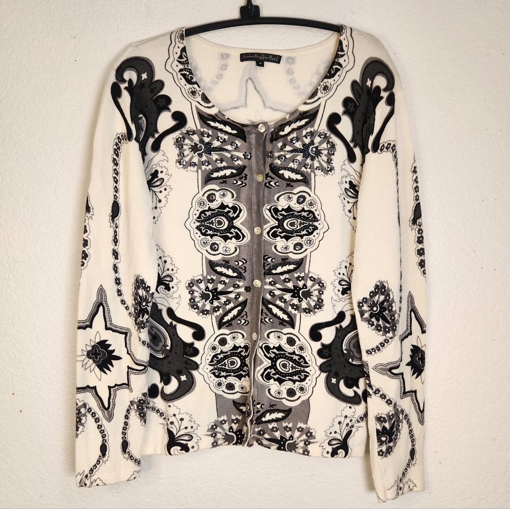 Pierri New York Monochrome Beaded Cardigan, Size‎ M